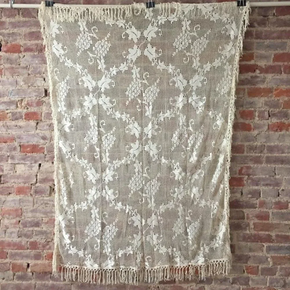 Tablecloth Vintage Handmade Chic Mesh Ivory 45x66